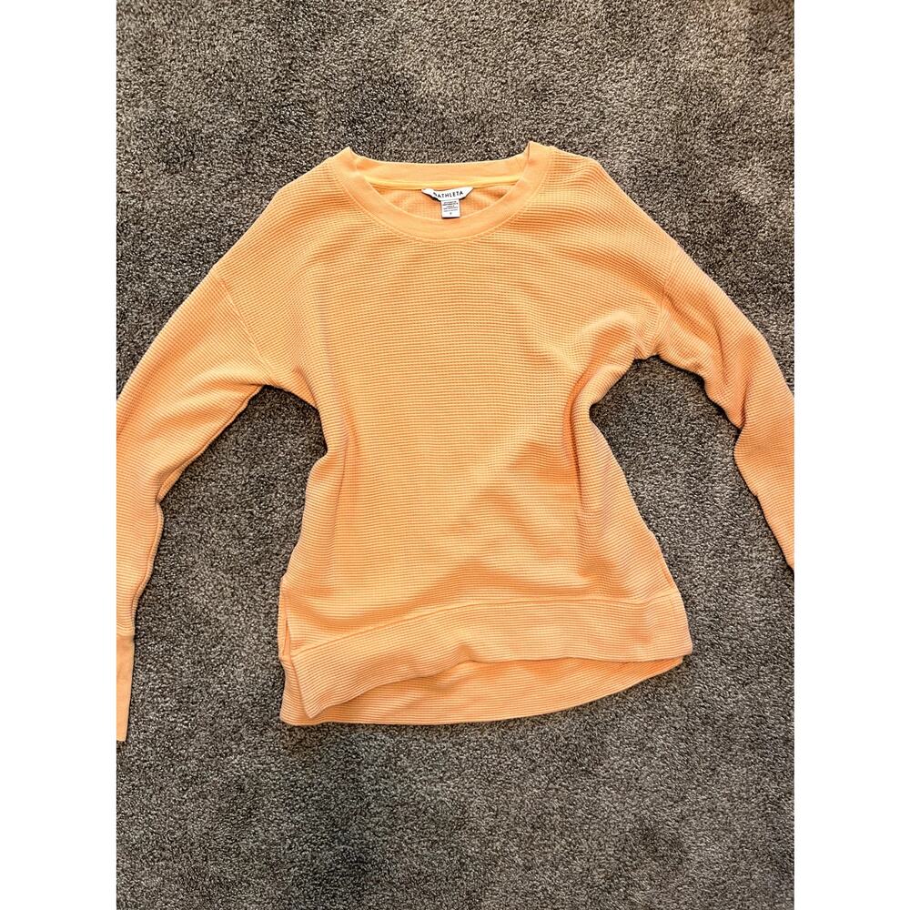 Athleta Orange Waffle Knit Long Sleeve Top | Size Small